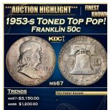 1953-s Franklin Half Dollar Toned Top Pop! 50c ms6