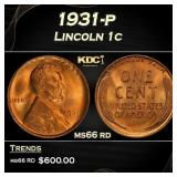 1931-p Lincoln Cent 1c Grades ms66 rd