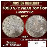 1883 n/c Liberty Nickel Near Top Pop 5c ms67 SEGS