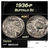 1936-p Buffalo Nickel 5c ms67 SEGS