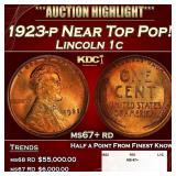 1923-p Lincoln Cent Near Top Pop! 1c ms67+ rd SEGS