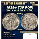 1938-p Walking Liberty Half Dollar TOP POP! 50c ms