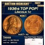 1936-s Lincoln Cent TOP POP! 1c ms67+ rd SEGS