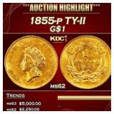 1855-p Gold Dollar TY-II $1 ms62 USCG