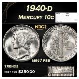 1940-d Mercury Dime 10c ms67 fsb SEGS