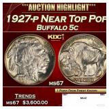 1927-p Buffalo Nickel Near Top Pop 5c ms67 SEGS