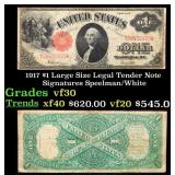 1917 $1 Large Size Legal Tender Note Grades vf++ S