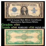 1923 $1 large size Silver Certificate Grades vf+ S
