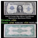 1923 $1 large size Silver Certificate Grades vf+ S