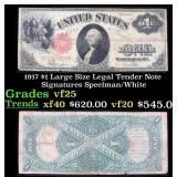 1917 $1 Large Size Legal Tender Note Grades vf+ Si
