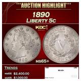 1890 Liberty Nickel 5c ms65+ SEGS