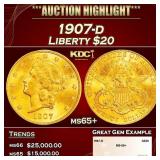 1907-d Gold Liberty Double Eagle $20 ms65+ SEGS