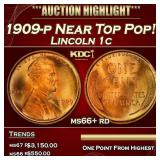 1909-p Lincoln Cent Near Top Pop! 1c ms66+ rd SEGS