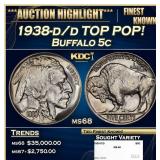 1938-d/d Buffalo Nickel TOP POP! 5c ms68 SEGS