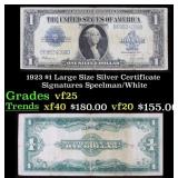 1923 $1 large size Silver Certificate Grades vf+ S