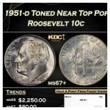 1951-d Roosevelt Dime Toned Near Top Pop 10c ms67+