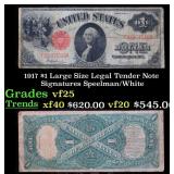 1917 $1 Large Size Legal Tender Note Grades vf+ Si