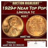 1929-p Lincoln Cent Near Top Pop! 1c ms67 rd SEGS