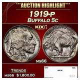 1919-p Buffalo Nickel 5c ms66 SEGS