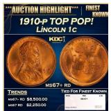 1910-p Lincoln Cent TOP POP! 1c ms67+ rd SEGS