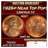 1929-p Lincoln Cent Near Top Pop! 1c ms67 rd SEGS