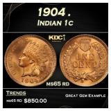1904 Indian Cent . 1c Grades ms65 rd