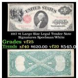 1917 $1 Large Size Legal Tender Note Grades vf+ Si