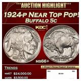 1924-p Buffalo Nickel Near Top Pop! 5c ms66+ SEGS