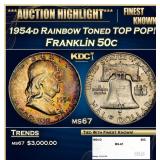 1954-d Franklin Half Dollar Rainbow Toned TOP POP!
