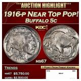 1916-p Buffalo Nickel Near Top Pop! 5c ms67 SEGS