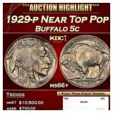 1929-p Buffalo Nickel Near Top Pop 5c ms66+ SEGS