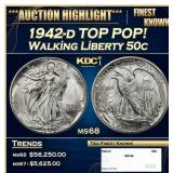 1942-d Walking Liberty Half Dollar TOP POP! 50c ms