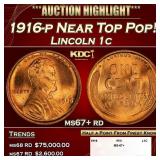 1916-p Lincoln Cent Near Top Pop! 1c ms67+ rd SEGS