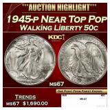1945-p Walking Liberty Half Dollar Near Top Pop 50