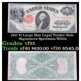 1917 $1 Large Size Legal Tender Note Grades vf+ Si