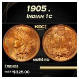 1905 Indian Cent . 1c Grades ms64 rd