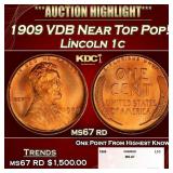 1909 VDB Lincoln Cent Near Top Pop! 1c ms67 rd SEG