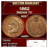 1862 Indian Cent 1c ms65+ SEGS