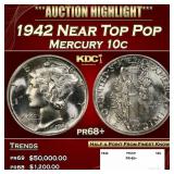 1942 Proof Mercury Dime Near Top Pop 10c pr68+ SEG