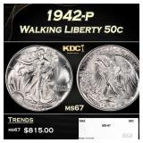 1942-p Walking Liberty Half Dollar 50c ms67 SEGS