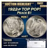 1922-p Peace Dollar TOP POP! $1 ms67 SEGS