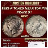 1921-p Peace Dollar Toned Near Top Pop $1 ms66+ SE