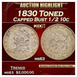 1830 Capped Bust Half Dime Toned 1/2 10c ms63 USCG