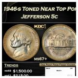1946-s Jefferson Nickel Toned Near Top Pop 5c ms67