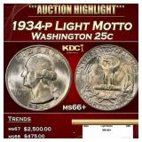 1934-p Washington Quarter Light Motto 25c ms66+ SE