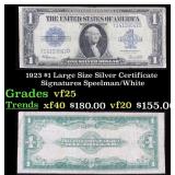 1923 $1 large size Silver Certificate Grades vf+ S