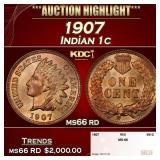 1907 Indian Cent . 1c ms66 rd SEGS