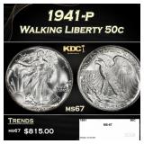 1941-p Walking Liberty Half Dollar 50c ms67 SEGS