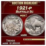 1921-p Buffalo Nickel 5c ms66 SEGS