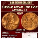 1939-d Lincoln Cent Near Top Pop 1c ms67+ rd SEGS